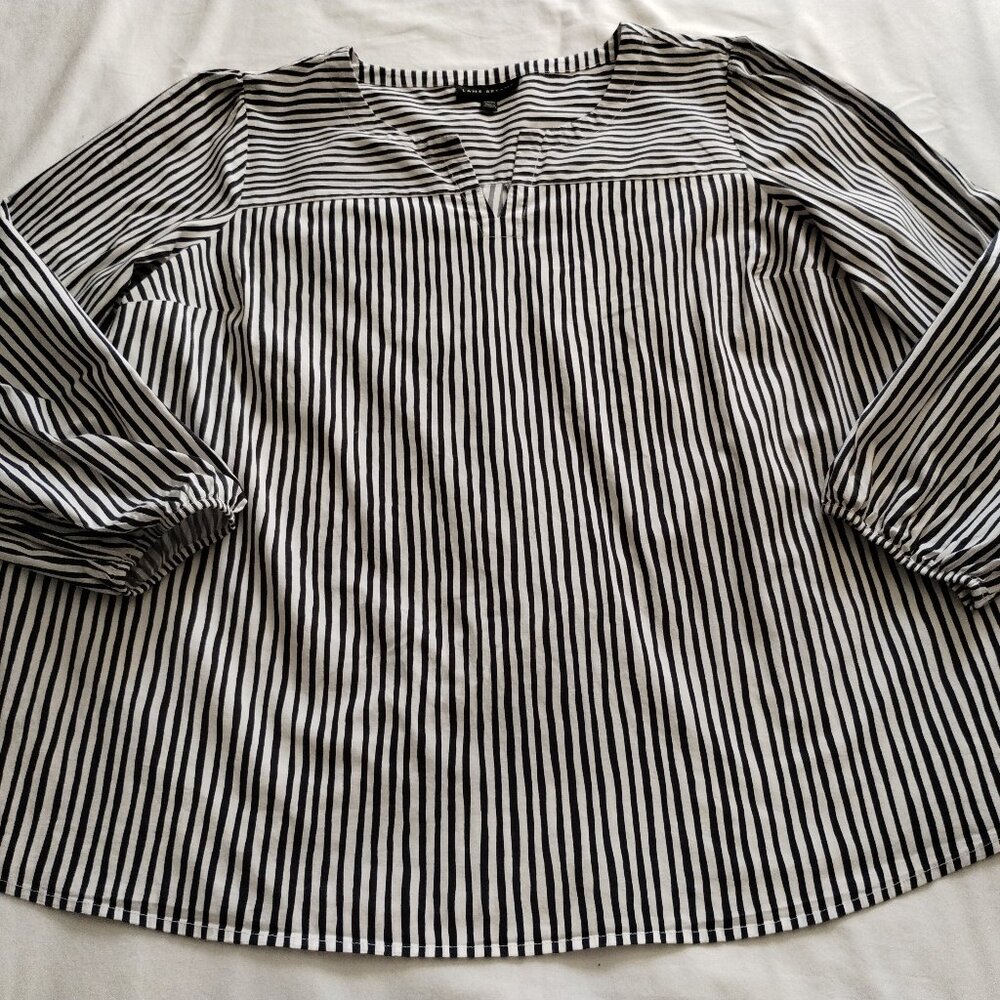 LANE BRYANT White & Black STRIPE 3/4 Sleeve Pop-Over BLOUSE Sz 22/24